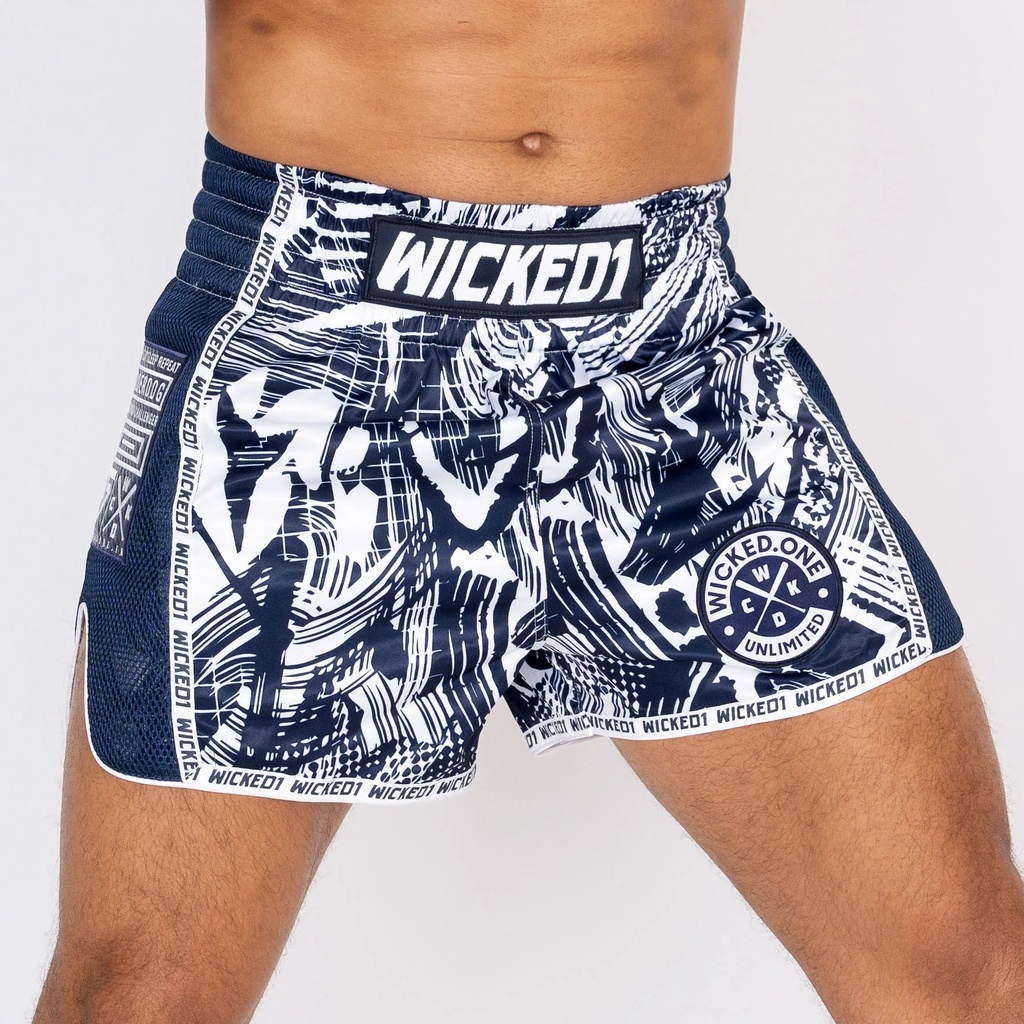 Wicked One Muay Thai Shorts Havoc, Blau-Weiß