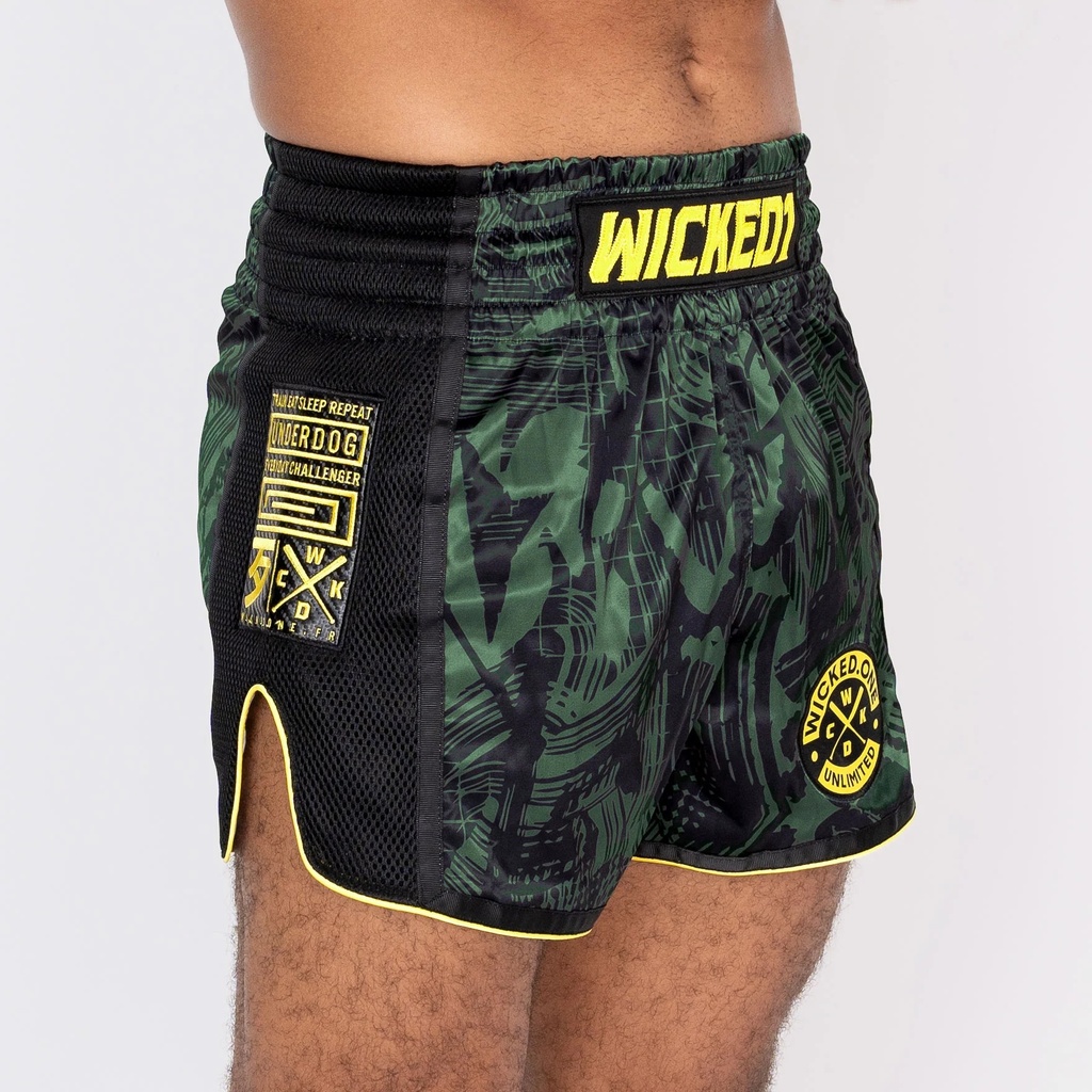 Wicked One Muay Thai Shorts Havoc, Schwarz-Khaki