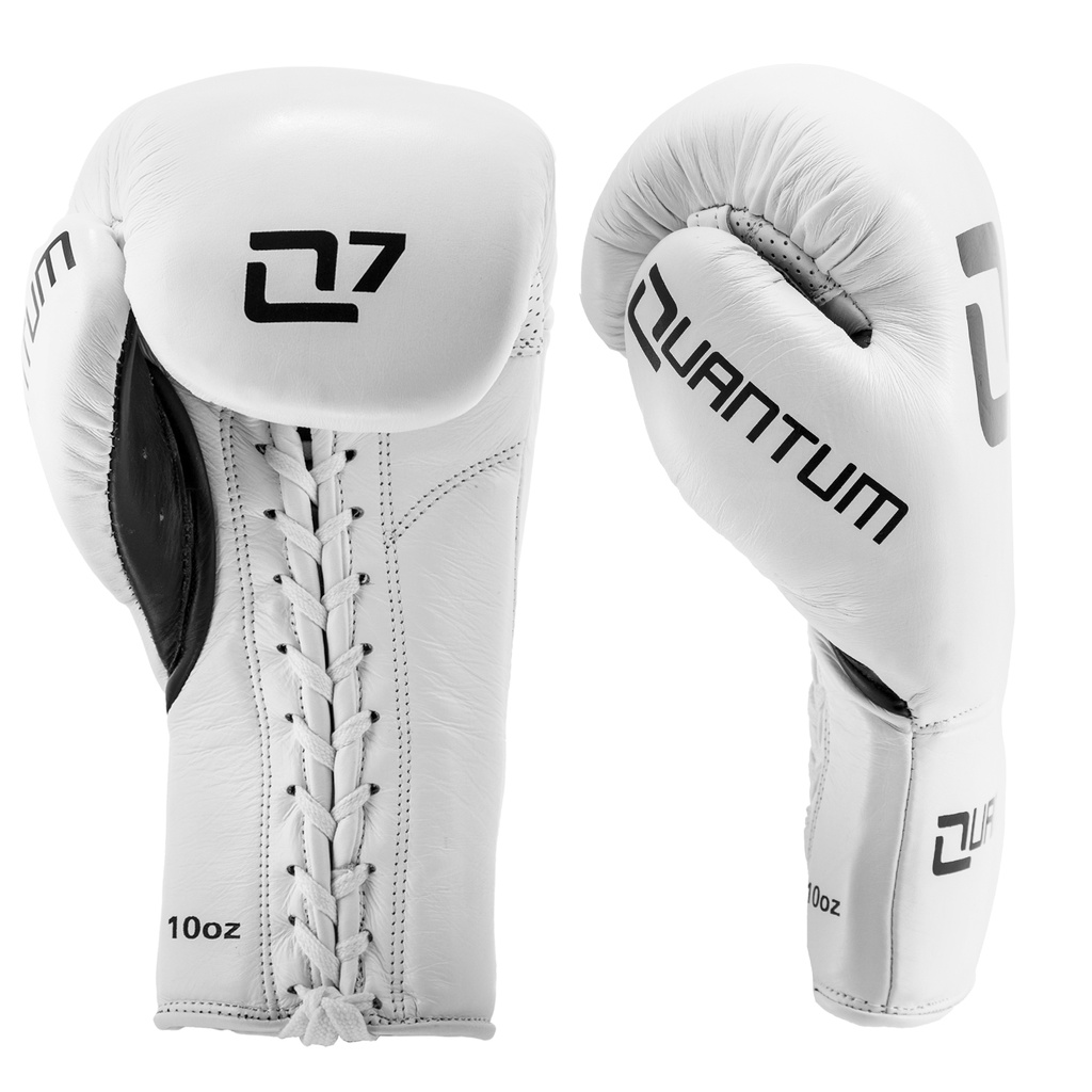 Quantum Boxhandschuhe Q7 Pro Fight Leder mit Schnürung, Weiß