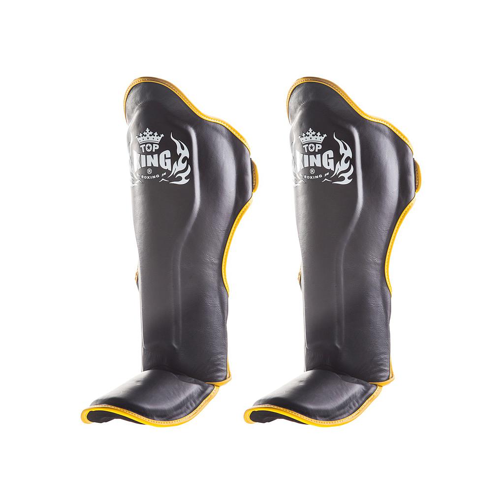 Top King Shin Guards Pro Leather, Black-Yellow