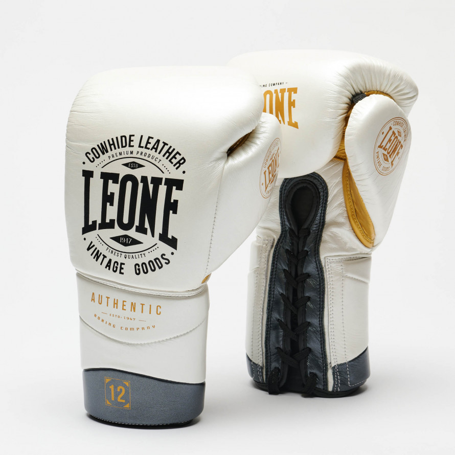 Leone Boxing Gloves Authentic 2 Laces, White