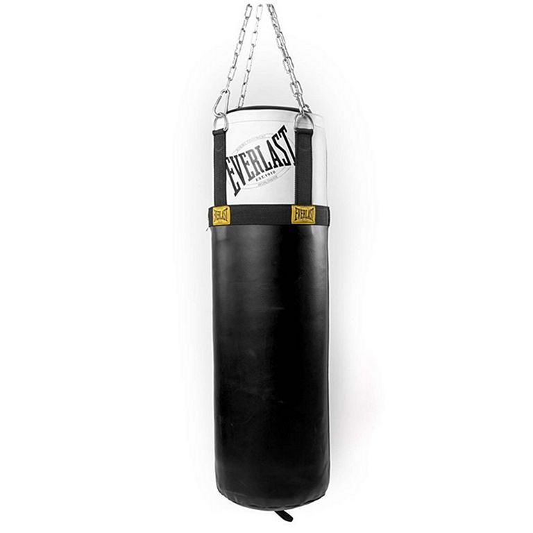 Everlast Boxsack 1910 Leder 115x35cm 45kg, Schwarz-Weiß