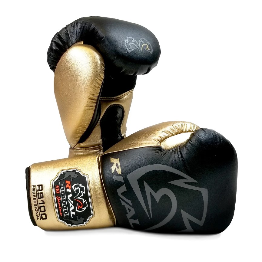 Rival Boxing Gloves RS100 Professional Sparring Laces, Black-Gold