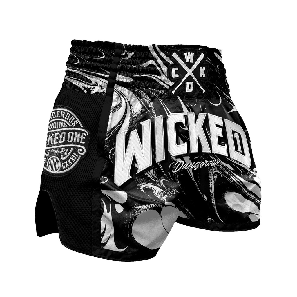 Wicked One Muay Thai Shorts Dangerous, Schwarz-Weiss