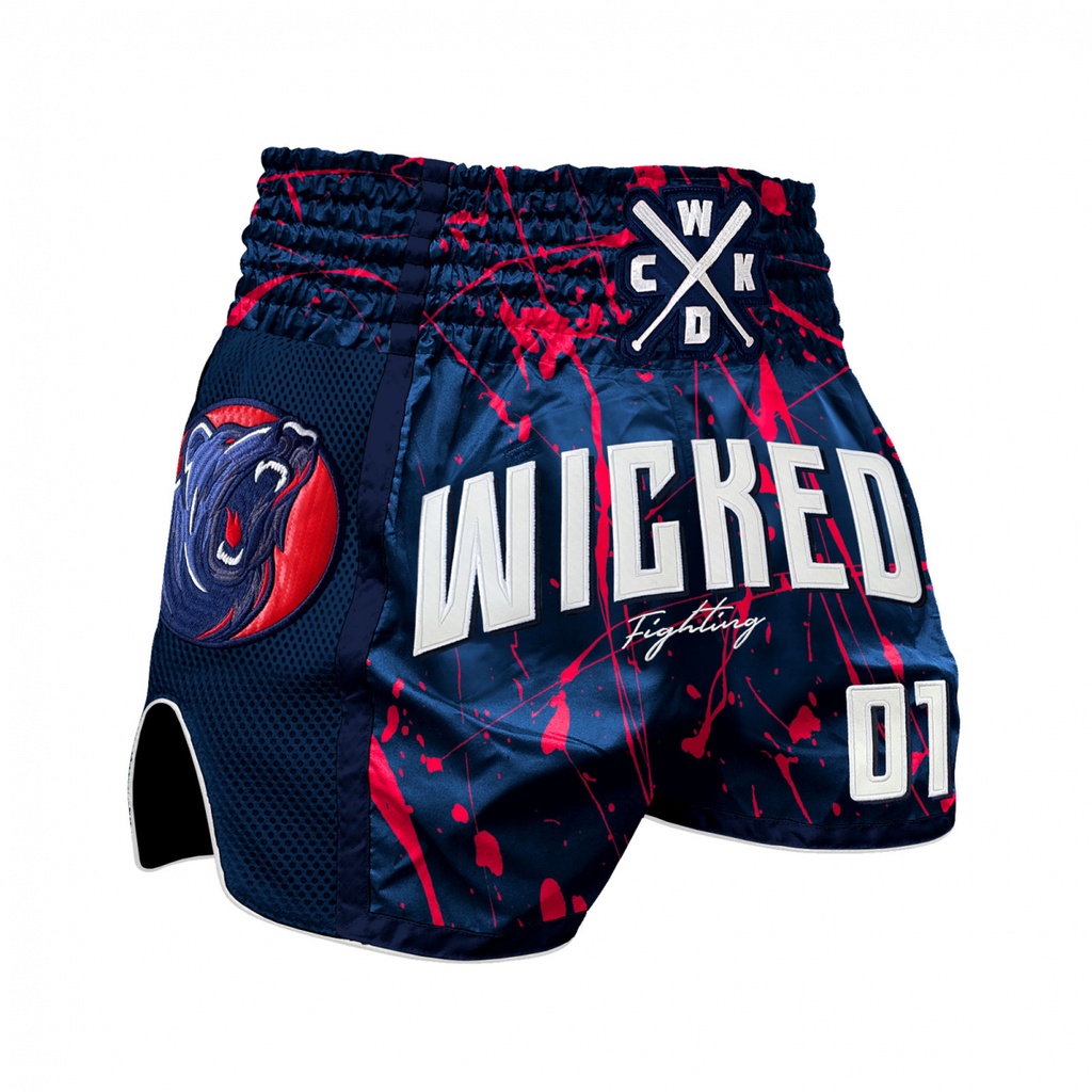 Wicked One Muay Thai Shorts Bad Bear, Blau-Rot