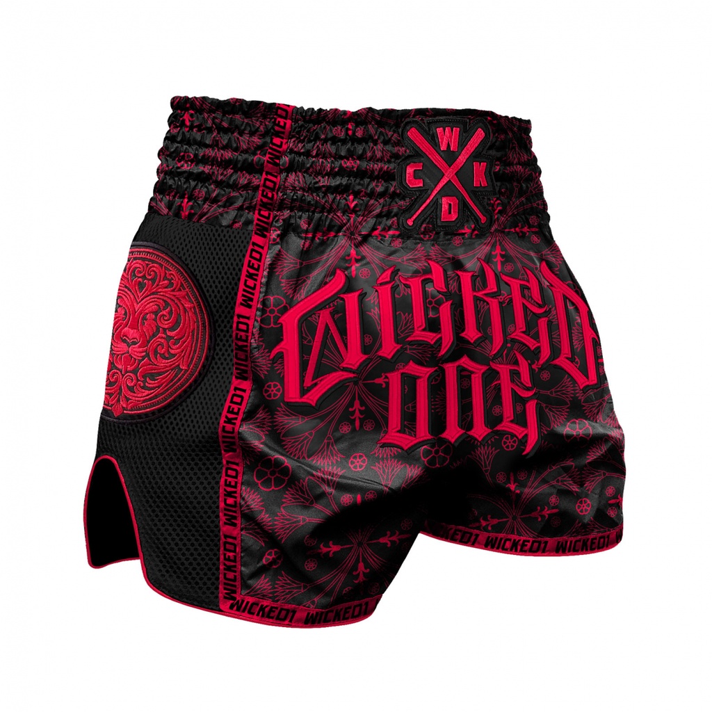 Wicked One Muay Thai Shorts Kingdom, Rot-Schwarz