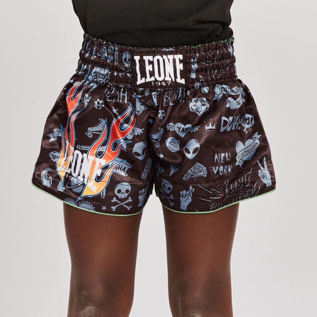 Leone Muay Thai Shorts Flames Kick for Kids, Black