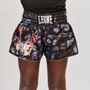 Leone Muay Thai Shorts Flames Kick für Kids, Schwarz