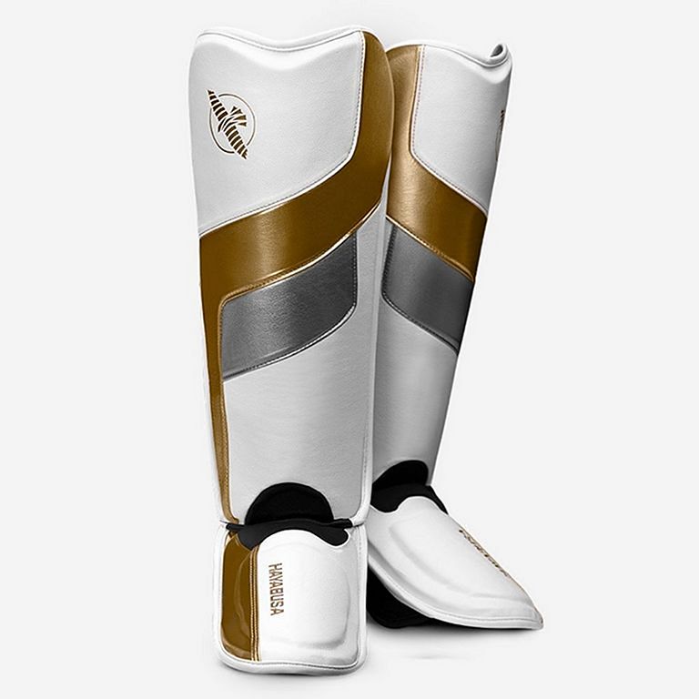 Hayabusa Shin Guards T3 Full Back, White-Gold