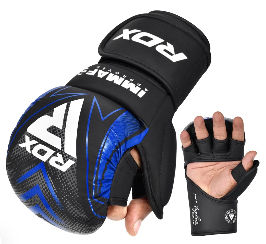 RDX MMA Gloves IMMAF Sparring Shooter, Black-Blue