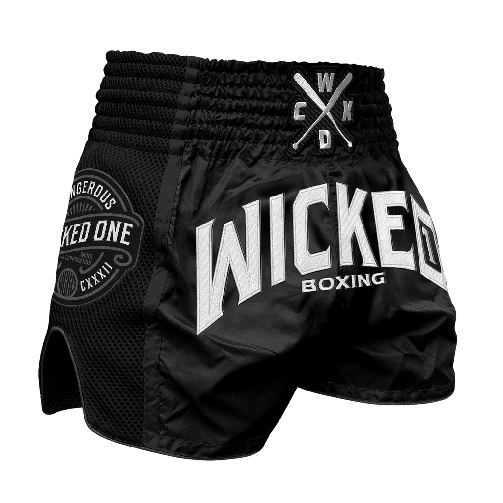 Wicked One Muay Thai Shorts Block, Schwarz