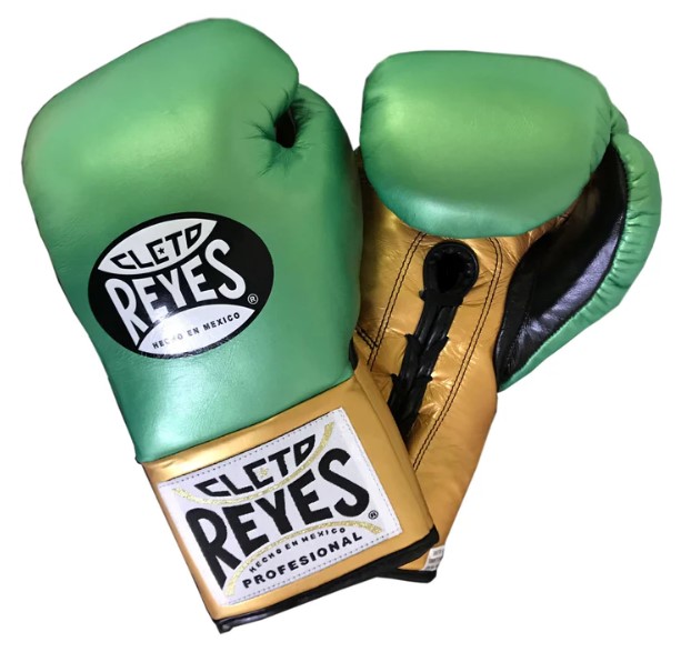 Cleto Reyes Boxing Gloves Professional Fight WBC Edition with Laces, Green-Gold