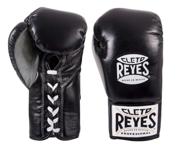 Cleto Reyes Boxhandschuhe Professional Fight mit Schnürung, Schwarz-Silber