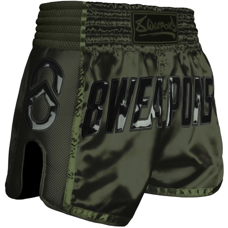 8Weapons Muay Thai Shorts Super Mesh Noir Olive, Grün