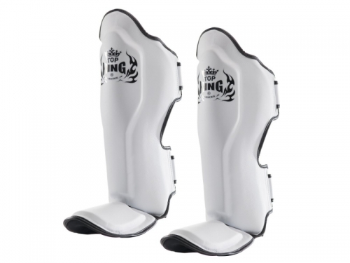 Top King Shin Guards Pro Leather, White-Black