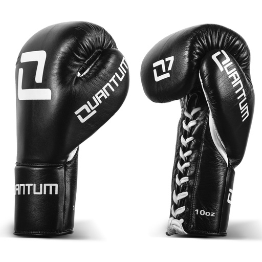 Quantum Boxing Gloves Q7 Pro Fight Leather Laces, Black