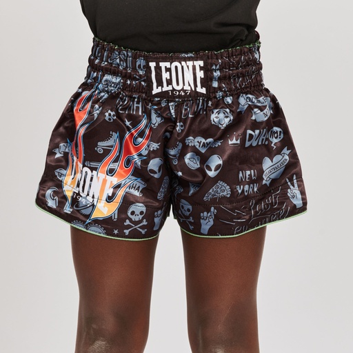 Leone Muay Thai Shorts Flames Kids, Schwarz