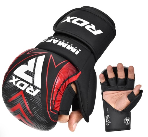 RDX MMA Handschuhe IMMAF Sparring Shooter, Schwarz-Rot