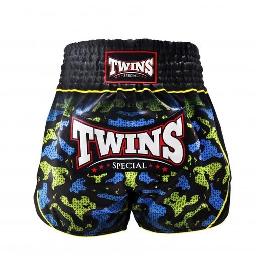 Twins Muay Thai Shorts Atlas, Black-Blue-Yellow