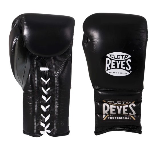 Cleto Reyes Boxing Gloves Traditional Training with Laces, Black-Silver